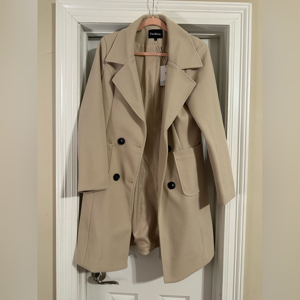 Classic Women's Beige Double-Breasted Coat